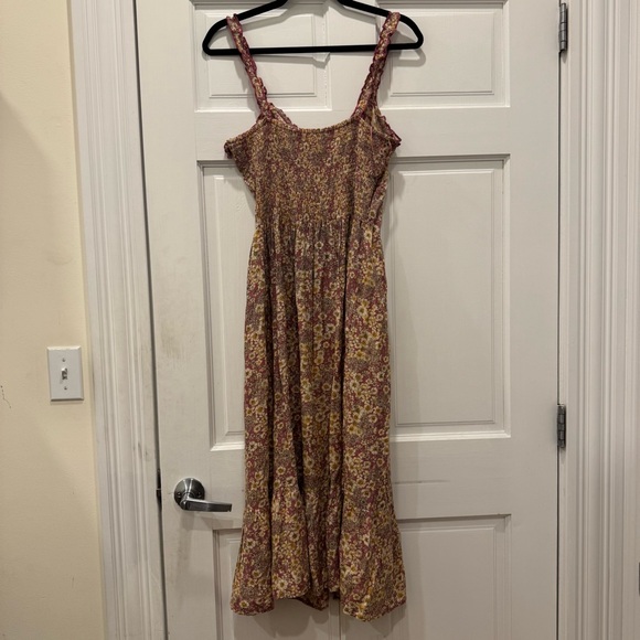 Patrons of Peace Floral Maxi Dress Small Pink Yellow Boho Smocked Tiered Button - Picture 2 of 13